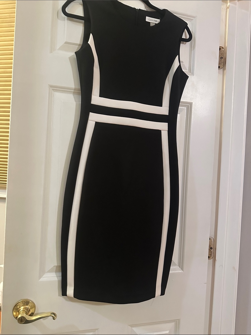 Calvin Klein Black and White Panel Midi Sheath Dress